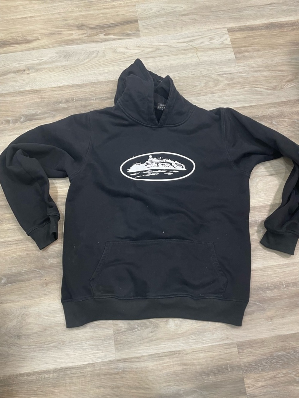 Black Men's Hoodie with White Oval Graphic